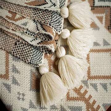 DCHK Boho Throw Blanket for Couch, Tassel Vintage Knitted Throw Blankets, Super Soft Cozy Lightweight Bohemian Throw Blanket Couch Decorative for Bed Sofa All Seasons Camping Blanket 50 in X 68 in