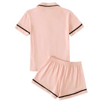 LYANER Women's Cotton Pajamas Set Button Short Sleeve Shirt with Shorts Set PJs Loungewear Light Pin...