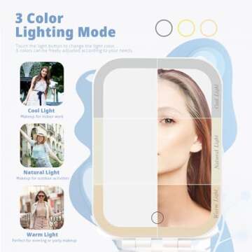 Puiuisoul Makeup Travel Mirror, Rechargeable Light up Mirror with 2000mAh Batteries, 3 Color Lighting Modes USB Portable Desktop Mirror with Dimmable Touch Screen & 50 LED Lights