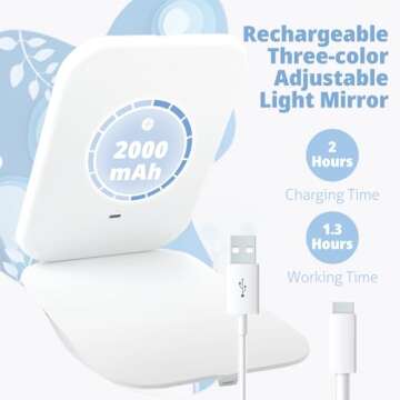 Puiuisoul Makeup Travel Mirror, Rechargeable Light up Mirror with 2000mAh Batteries, 3 Color Lighting Modes USB Portable Desktop Mirror with Dimmable Touch Screen & 50 LED Lights