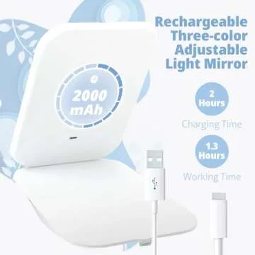 Puiuisoul Makeup Travel Mirror, Rechargeable Light up Mirror with 2000mAh Batteries, 3 Color Lighting Modes USB Portable Desktop Mirror with Dimmable Touch Screen & 50 LED Lights