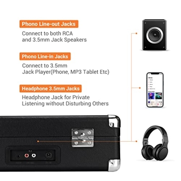 ByronStatics Portable Vintage Turntable Record Player