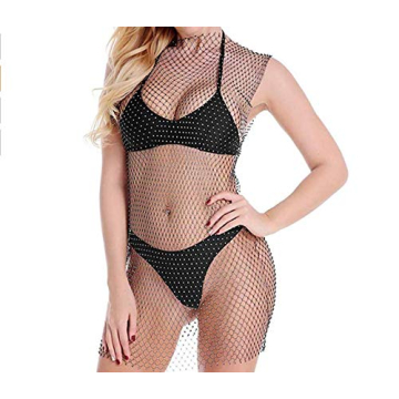 Women Sexy Rhinestone See Through Mesh Party Dress