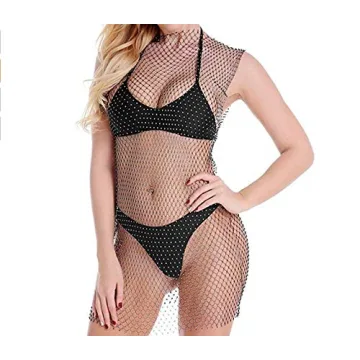 Women Sexy Rhinestone See Through Mesh Party Dress