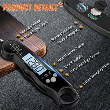 Digital Meat Thermometer - Instant Waterproof Read
