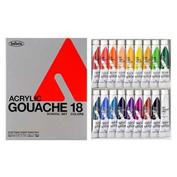 Holbein Acrylic Designer Gouache - Set of 18, 12 ml Tubes - Vibrant Colors for Artists