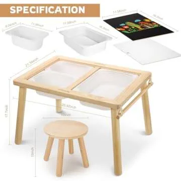 wingyz Sensory Table and Chair Set, 3 in 1 Kids Table for Play Study Art Dining Toys Storage, Sensory Tables for Toddler, Activity Table with Storage Bins, Children's Table Gifts for Boys and Girls