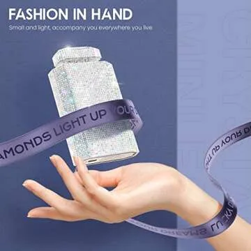 Lady Handheld Fan, Rechargeable Small Personal Fan with 3 Speeds Setting, Powerful Quiet Pull-out Portable Fan, Mini Cooling Desk Electric Fan Safe for Girls Woman Office School- White Rhinestones