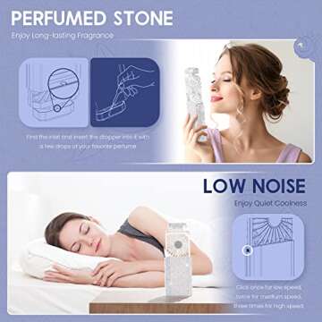 Lady Handheld Fan, Rechargeable Small Personal Fan with 3 Speeds Setting, Powerful Quiet Pull-out Portable Fan, Mini Cooling Desk Electric Fan Safe for Girls Woman Office School- White Rhinestones