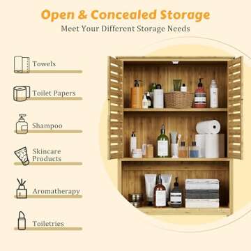 MUPATER Bamboo Bathroom Organizer with Adjustable Shelves