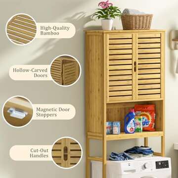 MUPATER Bamboo Bathroom Organizer with Adjustable Shelves