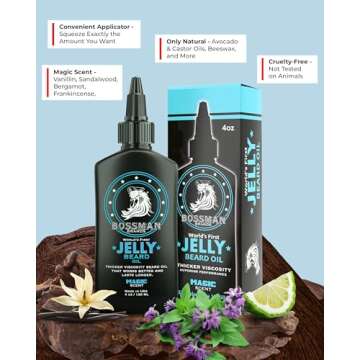 Bossman Jelly Beard Oil for Men (4 oz, Magic Scent) – Softens, Moisturizes & Conditions with Natur...