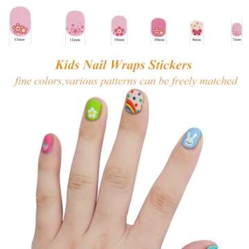 Colorful Kid Nail Stickers Full Nail Wraps for Kids Girls Self Adhesive Nail Strips for Nail Art Dec...