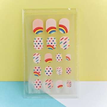 Colorful Kid Nail Stickers Full Nail Wraps for Kids Girls Self Adhesive Nail Strips for Nail Art Decoration Fun Including Rainbow Cat Rabbit Flower Strawberry Heart Sun for Age 8 and Older (10 Sheets)