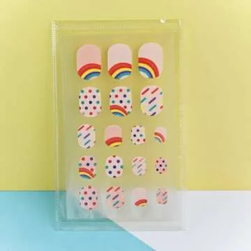 Colorful Kid Nail Stickers Full Nail Wraps for Kids Girls Self Adhesive Nail Strips for Nail Art Decoration Fun Including Rainbow Cat Rabbit Flower Strawberry Heart Sun for Age 8 and Older (10 Sheets)