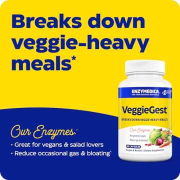 Enzymedica VeggieGest, Digestive Enzymes for Vegan, Vegetarian and Raw Diets, Prevents Gas and Bloat...