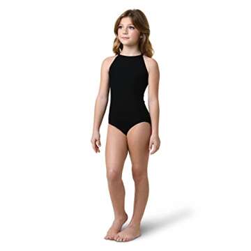 DANZNMOTION Girl's Black Halter Leotard for Ages 6X-7