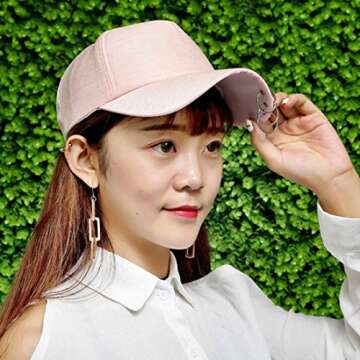 Colygamala Women's Personality Three-Ring Chain Baseball Caps Summer Street Hip Hop Cap Pink/White