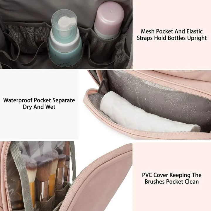 BAGSMART Pink Toiletry Bag for Women - Water-resistant