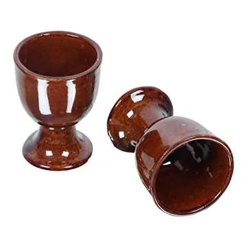 WHOLELIFEOBJECTS Soft Boiled Egg Holder | Ceramic Egg Cup Set | Ceramic Egg Holder Pottery Housewarming Gift Set of 2 (Brown)