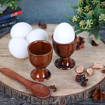 WHOLELIFEOBJECTS Soft Boiled Egg Holder | Ceramic Egg Cup Set | Ceramic Egg Holder Pottery Housewarming Gift Set of 2 (Brown)