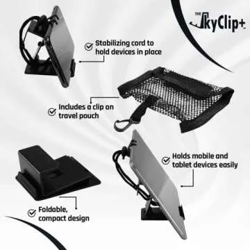 The SkyClip+ Travel Neck Pillow Set – Airplane Travel Kit with Memory Foam Neck Pillow, Eye Mask, Earplugs, Inflight Phone and Tablet Holder Clip - Soft and Breathable Airplane Pillow for Sleeping