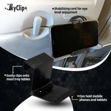 The SkyClip+ Travel Neck Pillow Set – Airplane Travel Kit with Memory Foam Neck Pillow, Eye Mask, Earplugs, Inflight Phone and Tablet Holder Clip - Soft and Breathable Airplane Pillow for Sleeping
