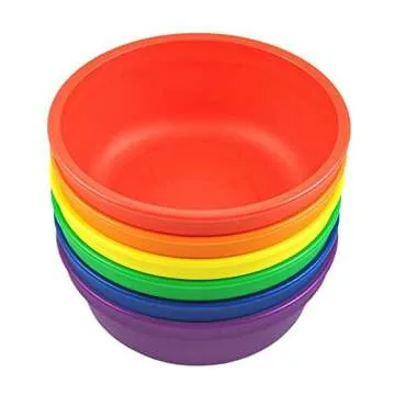 Re-Play Made in USA 12 Oz. Reusable Plastic Bowls, Pack of 6 - Dishwasher and Microwave Safe Bowls for Cereals, Snacks, and Everyday Dining - Toddler Bowl Set 5.75" x 5.75" x 2", Crayon Box