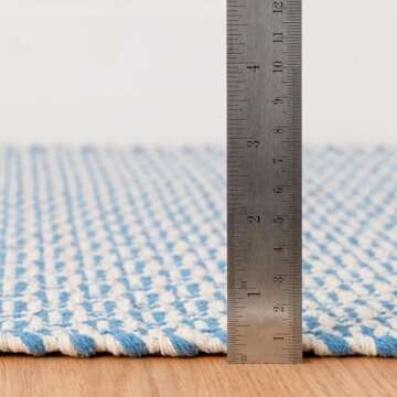 Dash and Albert Miss Muffet Cotton Area Rug - 8' x 10' French Blue Geometric Handwoven Accent Rug - Durable, Lightweight, Guest Room, Home Office, Dining Room