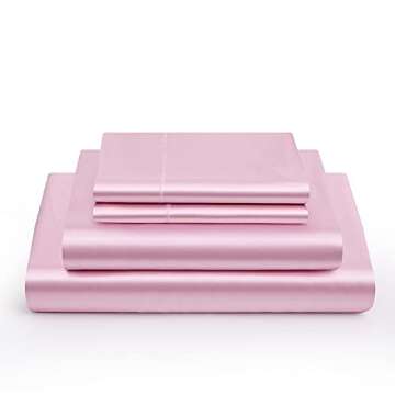 Vonty Satin Sheets Full Size Silky Soft Satin Bed Sheets Pink Satin Sheet Set, 1 Deep Pocket Fitted Sheet + 1 Flat Sheet + 2 Pillowcases