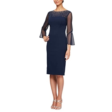 Alex Evenings Women's Navy/Silver Shift Dress with Embellishments