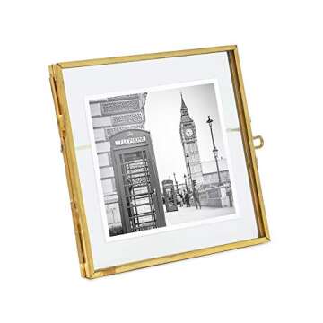 Isaac Jacobs 4x4 (2-Pack), Antique Gold, Vintage Style Brass and Glass, Metal Floating Picture Frame...