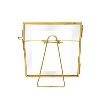 Isaac Jacobs 4x4 (2-Pack), Antique Gold, Vintage Style Brass and Glass, Metal Floating Picture Frame with Locket Closure, for Photos, Art, & More, Tabletop Display (4x4 Antique Gold)