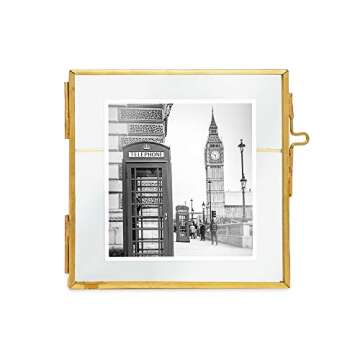 Isaac Jacobs 4x4 (2-Pack), Antique Gold, Vintage Style Brass and Glass, Metal Floating Picture Frame with Locket Closure, for Photos, Art, & More, Tabletop Display (4x4 Antique Gold)