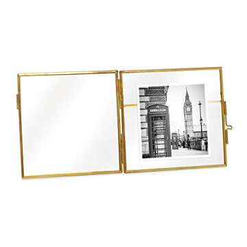 Isaac Jacobs 4x4 (2-Pack), Antique Gold, Vintage Style Brass and Glass, Metal Floating Picture Frame with Locket Closure, for Photos, Art, & More, Tabletop Display (4x4 Antique Gold)