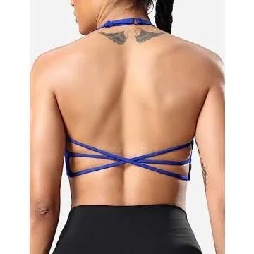 YEOREO Women's Sports Bra Halter Workout Sports Bra Strappy Criss Cross Back Bra Removable Padded Yoga Crop Top Klein Blue XS