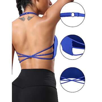 YEOREO Women's Sports Bra Halter Workout Sports Bra Strappy Criss Cross Back Bra Removable Padded Yoga Crop Top Klein Blue XS