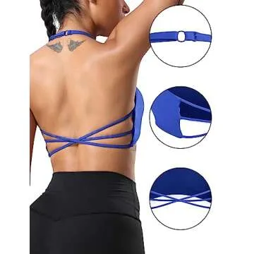 YEOREO Women's Sports Bra Halter Workout Sports Bra Strappy Criss Cross Back Bra Removable Padded Yoga Crop Top Klein Blue XS