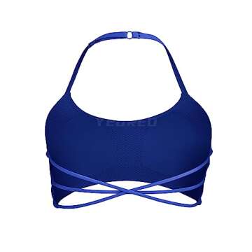 YEOREO Women's Sports Bra Halter Workout Sports Bra Strappy Criss Cross Back Bra Removable Padded Yoga Crop Top Klein Blue XS