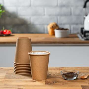 GUSTO Comfy Package [12 oz. - 100 Count] Kraft Disposable Paper Cups, Hot Coffee Cups Brown Unbleached - Eco-Friendly Cups