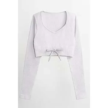 QINSEN Seamless Workout Set Long Sleeve Crop Tops for Women 2 Piece High Waisted Ruched Back Yoga Outfits Active Leggings White S