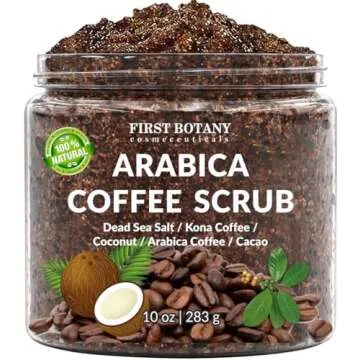 100% Natural Arabica Coffee Scrub with Organic Coffee & Shea Butter - Best body scrub 10 oz