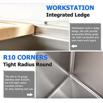 BoomHoze 27 Inch Undermount Kitchen Sink Workstation 16 Gauge Stainless Steel Undermount Sink Single Bowl Handmade Deep Kitchen Sink