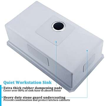 BoomHoze 27 Inch Undermount Kitchen Sink Workstation 16 Gauge Stainless Steel Undermount Sink Single Bowl Handmade Deep Kitchen Sink