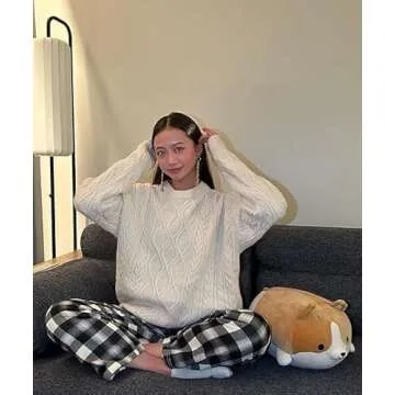 Vamtac Oversized Cable Knit Sweaters Long Sleeve Knitted Casual Pullover Solid Vintage Unisex Crewneck Loose Top Cream Small