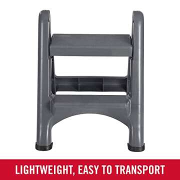 Rubbermaid Two-Step Folding Foot Stool, 14-Inch High, Gray, 300-Pound Capacity, Small Step Stool for...