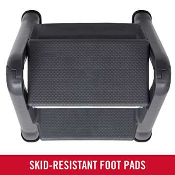 Rubbermaid Two-Step Folding Foot Stool, 14-Inch High, Gray, 300-Pound Capacity, Small Step Stool for Adults/Kids for Use in Library/Kitchen/Bathroom/Garage/Closet