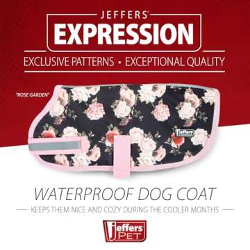 Jeffers Expression Dog Blanket, Rose Garden, 26"- 600D Water Proof, 240g Insulation for Winter Coat ...