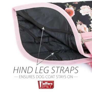 Jeffers Expression Dog Blanket, Rose Garden, 26"- 600D Water Proof, 240g Insulation for Winter Coat - with Adjustable Belly & Chest Straps - Small Medium to Large Dogs, Pet Apparel for Cold Weather