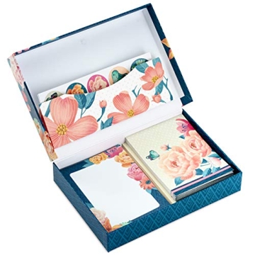 Hallmark Stationery Set with Desk Organizer, Floral (10 Blank Cards with Envelopes, 20 Writing Sheet...